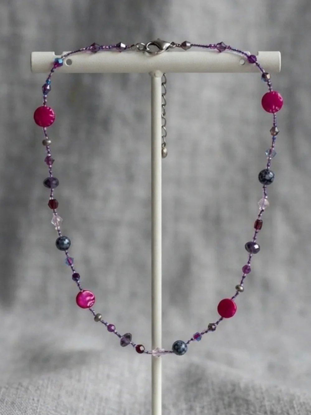 Purple & Pink Beaded Whimsical Artesian Necklace